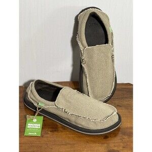 Sanuk Chiba Slip On Loafers Men's 11 Tan Brown Canvas Coastal Beach Boating New